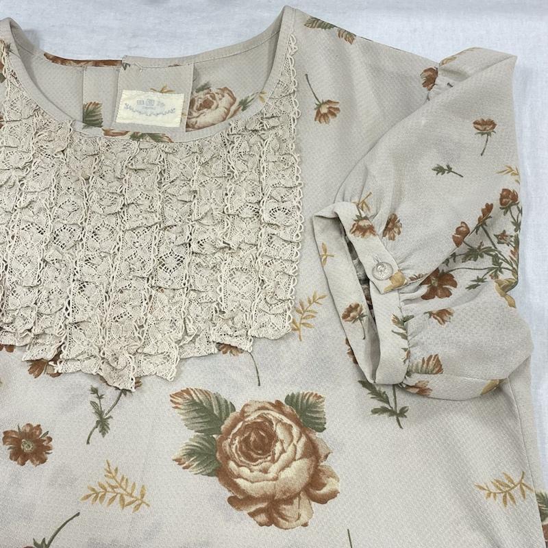 古着 USED セットアップ セットアップ 田園詩 パフスリーブ M 花柄 ベージュ / ベージュ / beige X 橙 / オレンジ / orange X 緑 / グリーン / green レディース USED 古着 中古 50115451