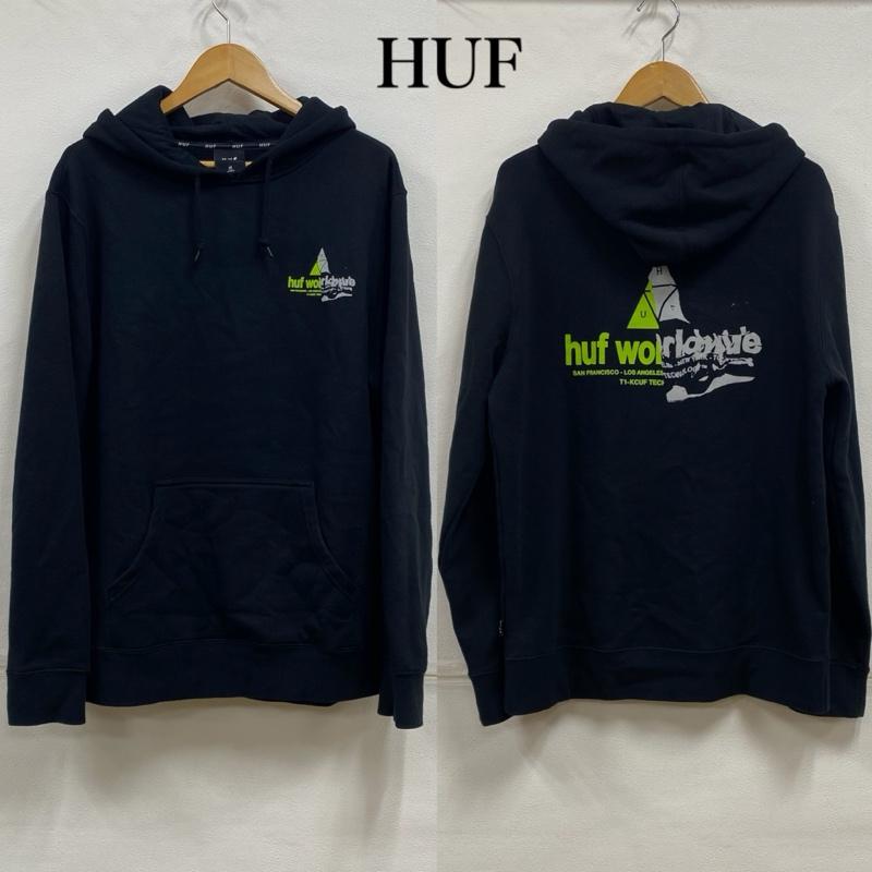 ハフ HUF パーカー 長袖 GIGA MELT P/O HOODIE プルオーバー フーディー 両面プリント M ロゴ、文字 X プリント 黒 / ブラック / black メンズ USED 古着 中古 50115572