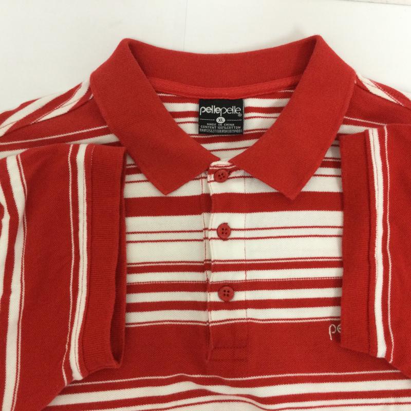 ペレペレ PELLEPELLE ポロシャツ 半袖 ボーダー柄 ロゴ刺繍 半袖ポロシャツ XL ボーダー柄 赤 / レッド / red X 白 / ホワイト / white メンズ USED 古着 中古 50115774