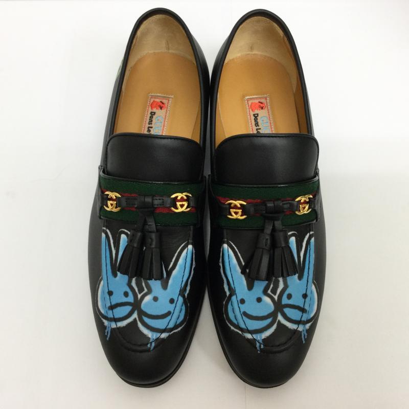 グッチ GUCCI ローファー ローファー 732262 Loafer Web Interlocking G Black Neon Bunny Motifs うさぎ バニープリント ローファー 箱付 サイズ 6 25.0cm 無地 X キャラクター 黒 / ブラック / black メンズ USED 古着 中古 50115973