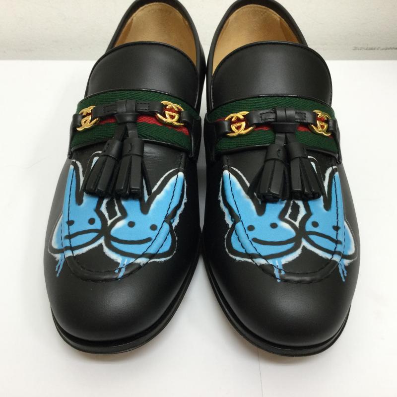グッチ GUCCI ローファー ローファー 732262 Loafer Web Interlocking G Black Neon Bunny Motifs うさぎ バニープリント ローファー 箱付 サイズ 6 25.0cm 無地 X キャラクター 黒 / ブラック / black メンズ USED 古着 中古 50115973