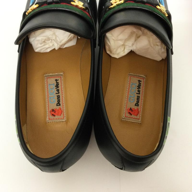 グッチ GUCCI ローファー ローファー 732262 Loafer Web Interlocking G Black Neon Bunny Motifs うさぎ バニープリント ローファー 箱付 サイズ 6 25.0cm 無地 X キャラクター 黒 / ブラック / black メンズ USED 古着 中古 50115973
