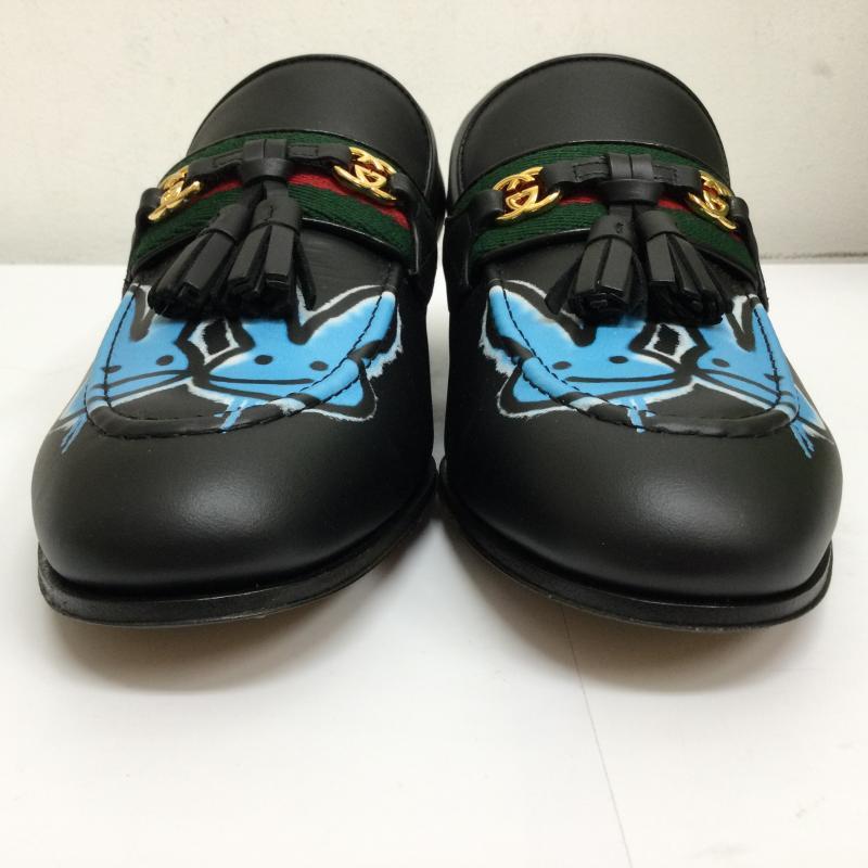 グッチ GUCCI ローファー ローファー 732262 Loafer Web Interlocking G Black Neon Bunny Motifs うさぎ バニープリント ローファー 箱付 サイズ 6 25.0cm 無地 X キャラクター 黒 / ブラック / black メンズ USED 古着 中古 50115973
