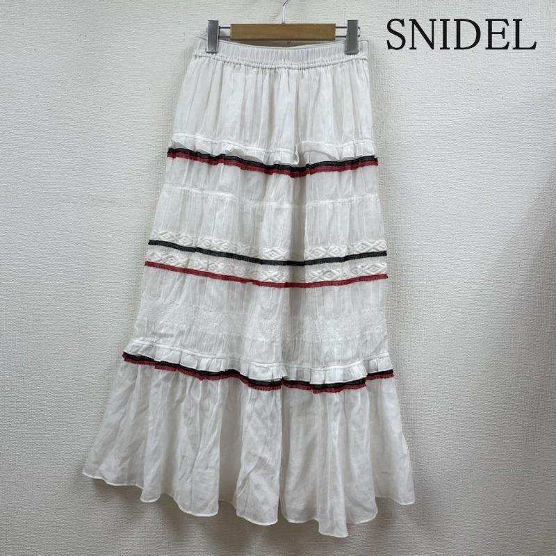 スナイデル SNIDEL スカート ロングスカート パネルティアード スカート ロング フレア ジャガード織り フリルテープ SWFS192091 1 白 / ホワイト / white レディース USED 古着 中古 50116453