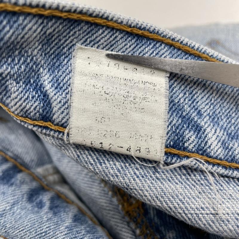 リーバイス Levi s パンツ デニム、ジーンズ 512 ウォッシュ クラッシュ ダメージ デニム パンツ スリムフィット USA製 29インチ ダメージ加工 X ロゴ、文字 インディゴ / インディゴ / Indigo メンズ USED 古着 中古 50116582