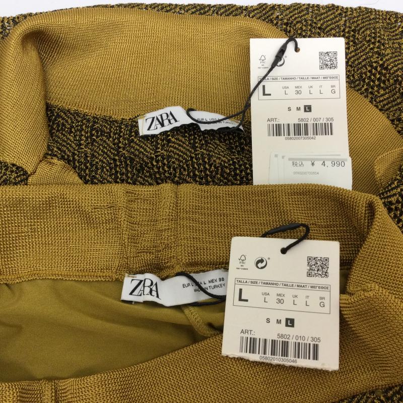ザラ ZARA スーツ パンツスーツ メタリック ジャガードニット 半袖ロングポロシャツ＆バギーパンツ セットアップ 上下組　タグ付 L  金 / ゴールド / gold color X 黒 / ブラック / black レディース USED 古着 中古 50118133