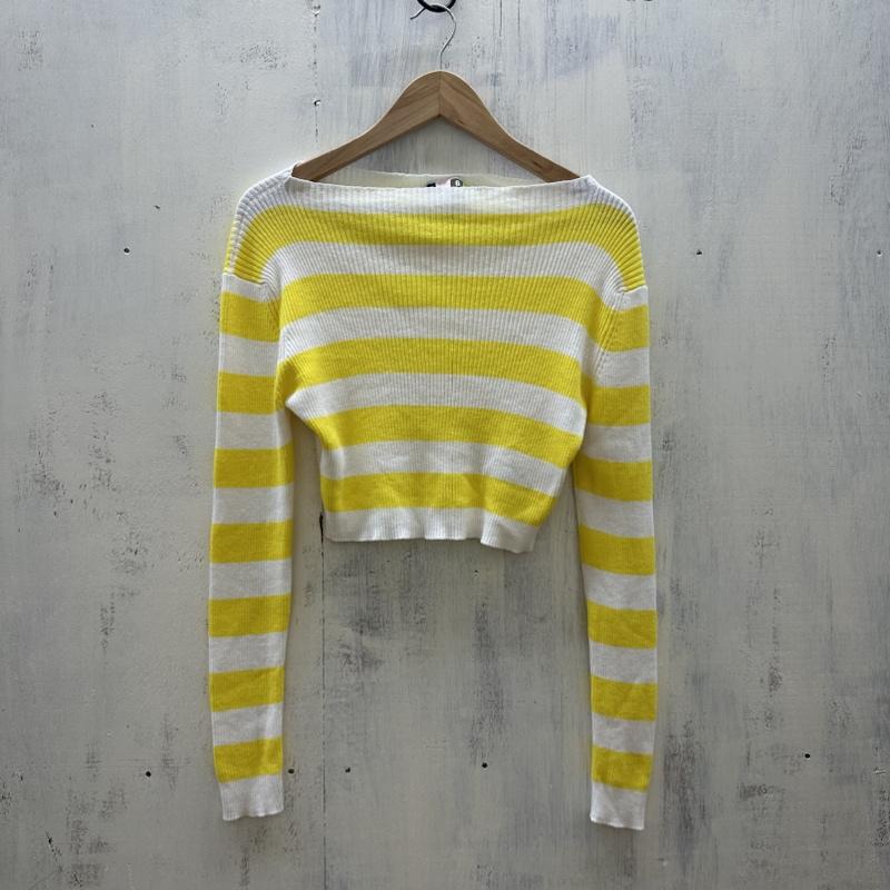 エムエスジーエム MSGM ニット、セーター 長袖 1841MDM17 ショート丈 ボーダー S 白 / ホワイト / white X 黄 / イエロー / yellow レディース USED 古着 中古 50118370
