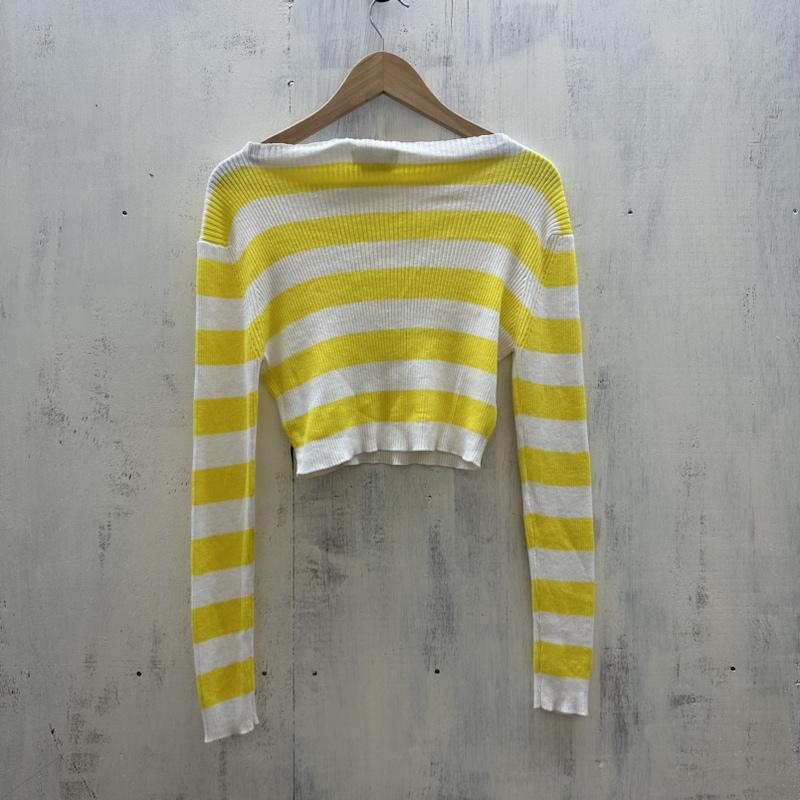 エムエスジーエム MSGM ニット、セーター 長袖 1841MDM17 ショート丈 ボーダー S 白 / ホワイト / white X 黄 / イエロー / yellow レディース USED 古着 中古 50118370