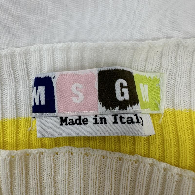 エムエスジーエム MSGM ニット、セーター 長袖 1841MDM17 ショート丈 ボーダー S 白 / ホワイト / white X 黄 / イエロー / yellow レディース USED 古着 中古 50118370