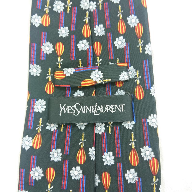 イヴサンローラン Yves Saint Laurent ネクタイ ネクタイ Yves Saint Laurent イヴサンローラン ネクタイ 総柄ネクタイ 絹100％ シルク フラワー マラカス 総柄 黒 / ブラック / black メンズ USED 古着 中古 50118375