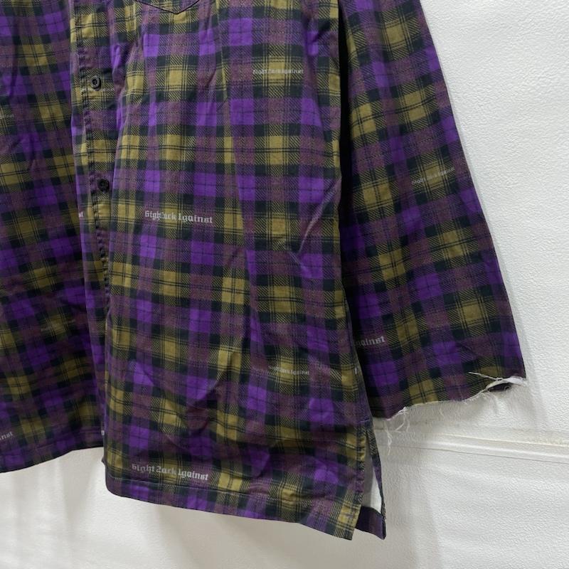 レフラー LEFLAH シャツ、ブラウス 長袖 オープンカラー 開襟 カットオフ ビッグサイズ XXL チェック X ロゴ、文字 X ダメージ加工 紫 / パープル / purple メンズ USED 古着 中古 50118389