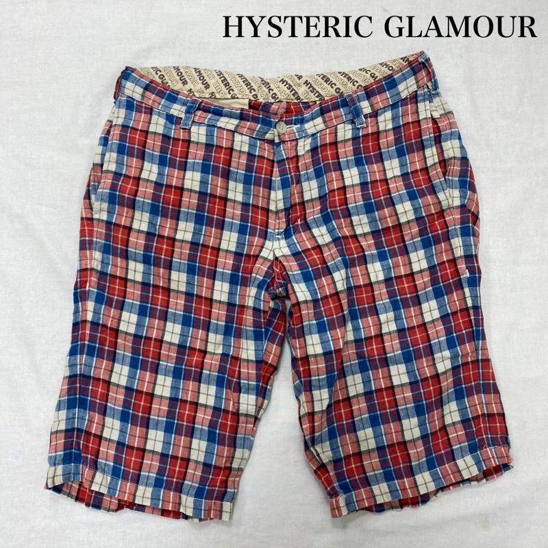 ヒステリックグラマー HYSTERIC GLAMOUR パンツ ショートパンツ 0222AM03 リネン ハーフパンツ ジッパーフライ M チェック X ワンポイント X ロゴ、文字 マルチカラー / マルチカラー / multicolor メンズ USED 古着 中古 50118462