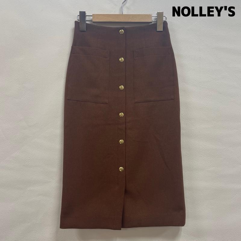 ノーリーズ NOLLEY S スカート ひざ丈スカート フロントドット 釦 ミディ タイト スカート 34 9-0035-6-06-009 34 無地 茶 / ブラウン / brown X 金 / ゴールド / gold color レディース USED 古着 中古 50118854