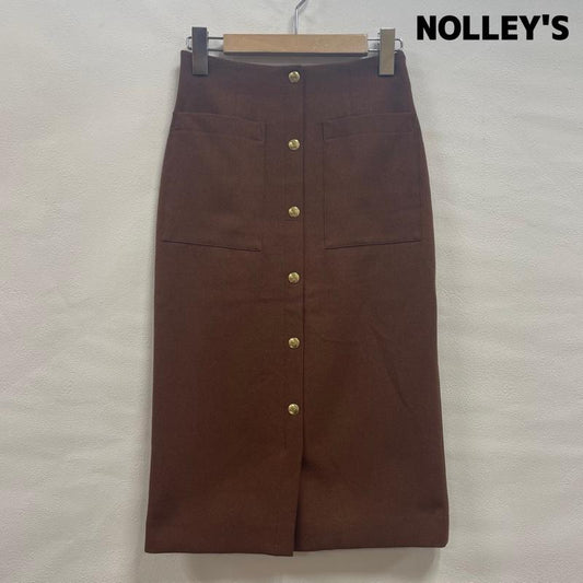 ノーリーズ NOLLEY S スカート ひざ丈スカート フロントドット 釦 ミディ タイト スカート 34 9-0035-6-06-009 34 無地 茶 / ブラウン / brown X 金 / ゴールド / gold color レディース USED 古着 中古 50118854