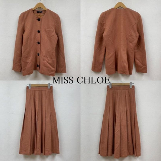 ミスクロエ MISS CHLOE セットアップ セットアップ ノーカラー ジャケット シングル スカート セットアップ プリーツ 40 無地 橙 / オレンジ / orange レディース USED 古着 中古 50118865