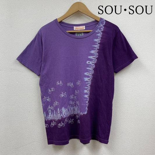ソウ・ソウ SOU･SOU カットソー 半袖 ルコックスポルティフ コラボ 半袖 Tシャツ ラウンドネック カットソー 絞り染め柄 自転車プリント M プリント X  紫 / パープル / purple レディース USED 古着 中古 50119097