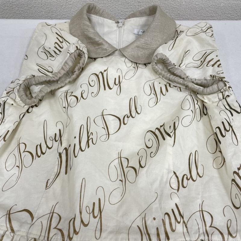ミルク MILK ワンピース ミニスカート Be my Baby ワンピース 半袖 フレアスカート ミニ丈 ロゴ プリント 総柄 丸襟 01142111 ロゴ、文字 X プリント X 総柄 白 / ホワイト / white X 金 / ゴールド / gold color レディース USED 古着 中古 50119117