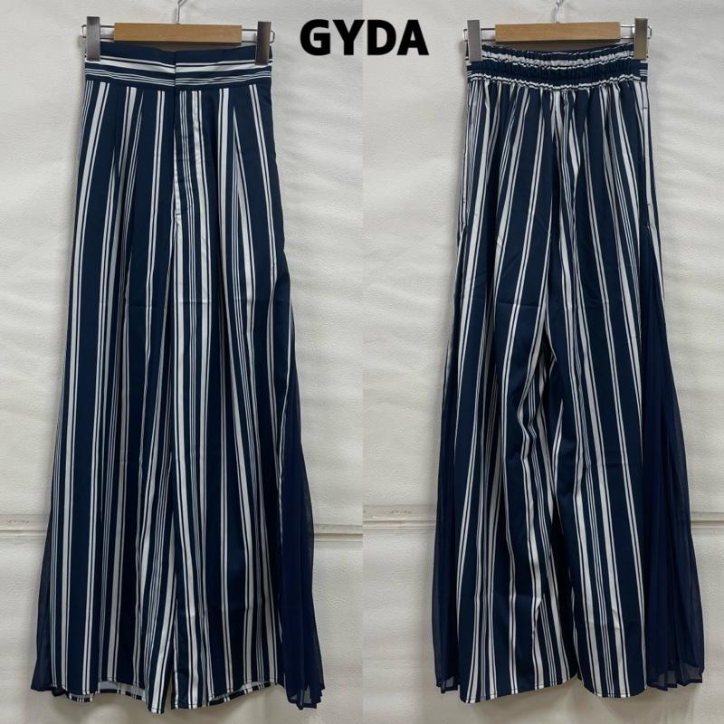 ジェイダ GYDA パンツ ワークパンツ、ペインターパンツ ハイウエスト サイドプリーツ ストライプ ワイド パンツ 072330729601 タグ付き FREE ストライプ 白 / ホワイト / white X 紺 / ネイビー / navy レディース USED 古着 中古 50119254