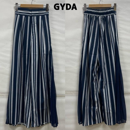 ジェイダ GYDA パンツ ワークパンツ、ペインターパンツ ハイウエスト サイドプリーツ ストライプ ワイド パンツ 072330729601 タグ付き FREE ストライプ 白 / ホワイト / white X 紺 / ネイビー / navy レディース USED 古着 中古 50119254