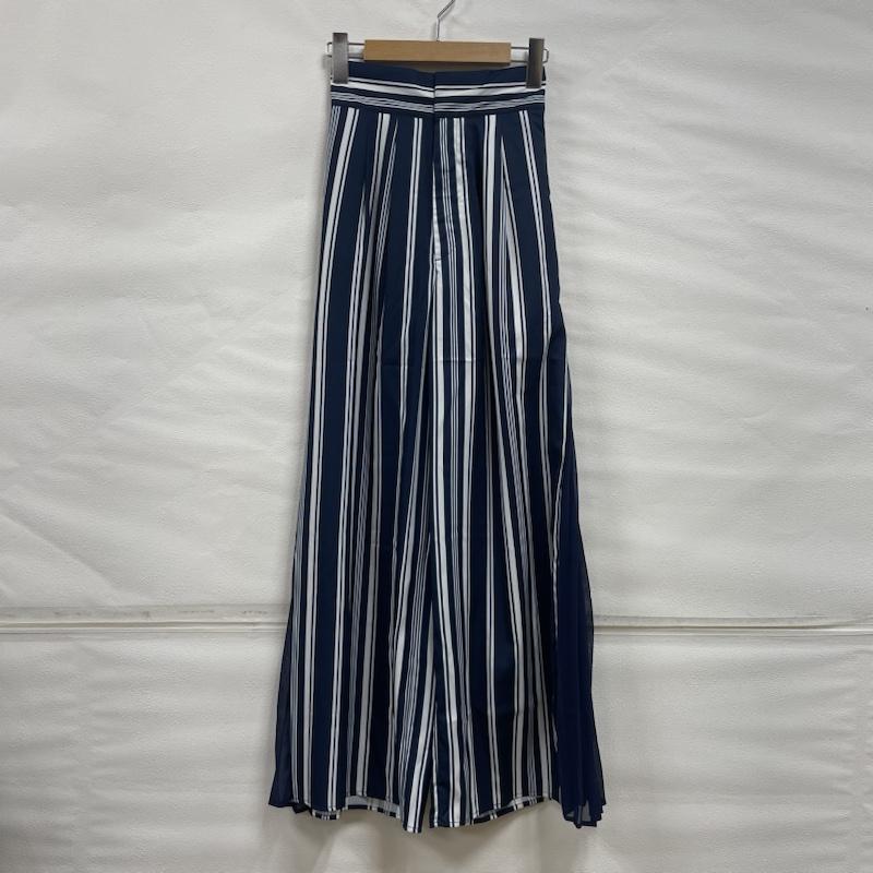 ジェイダ GYDA パンツ ワークパンツ、ペインターパンツ ハイウエスト サイドプリーツ ストライプ ワイド パンツ 072330729601 タグ付き FREE ストライプ 白 / ホワイト / white X 紺 / ネイビー / navy レディース USED 古着 中古 50119254