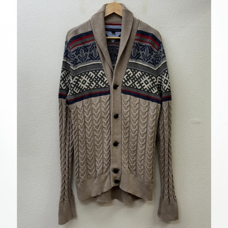 トミーヒルフィガー TOMMY HILFIGER カーディガン 長袖 くるみボタン ショールカラー ケーブル コットン ニット L メンズ USED 古着 中古 50119453