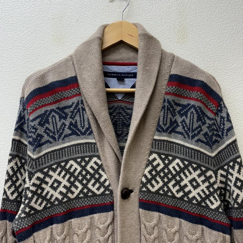 トミーヒルフィガー TOMMY HILFIGER カーディガン 長袖 くるみボタン ショールカラー ケーブル コットン ニット L メンズ USED 古着 中古 50119453