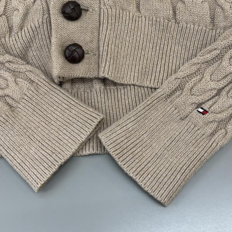 トミーヒルフィガー TOMMY HILFIGER カーディガン 長袖 くるみボタン ショールカラー ケーブル コットン ニット L メンズ USED 古着 中古 50119453