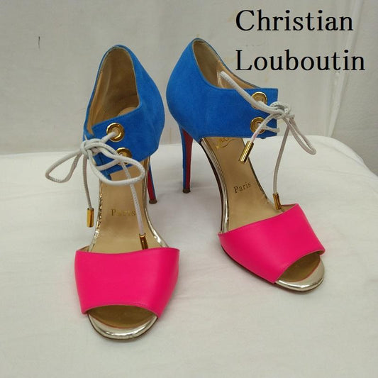 クリスチャン・ルブタン Christian Louboutin パンプス パンプス スエード ヒール サンダル パンプス 34 21.0cm 青 / ブルー / blue X 桃 / ピンク / pink レディース USED 古着 中古 50119514