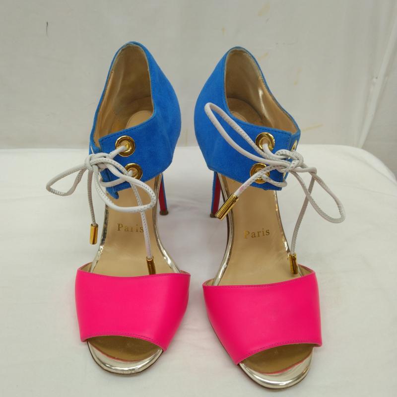 クリスチャン・ルブタン Christian Louboutin パンプス パンプス スエード ヒール サンダル パンプス 34 21.0cm 青 / ブルー / blue X 桃 / ピンク / pink レディース USED 古着 中古 50119514