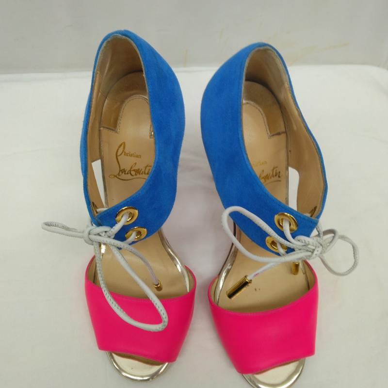 クリスチャン・ルブタン Christian Louboutin パンプス パンプス スエード ヒール サンダル パンプス 34 21.0cm 青 / ブルー / blue X 桃 / ピンク / pink レディース USED 古着 中古 50119514