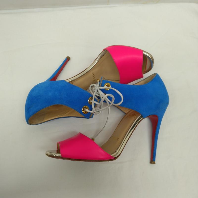 クリスチャン・ルブタン Christian Louboutin パンプス パンプス スエード ヒール サンダル パンプス 34 21.0cm 青 / ブルー / blue X 桃 / ピンク / pink レディース USED 古着 中古 50119514