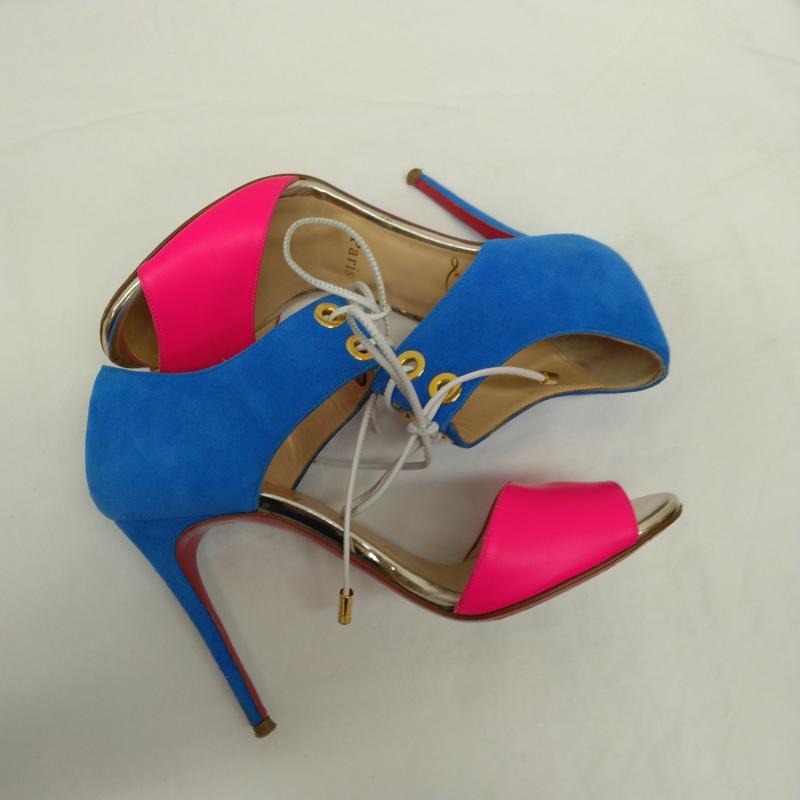 クリスチャン・ルブタン Christian Louboutin パンプス パンプス スエード ヒール サンダル パンプス 34 21.0cm 青 / ブルー / blue X 桃 / ピンク / pink レディース USED 古着 中古 50119514