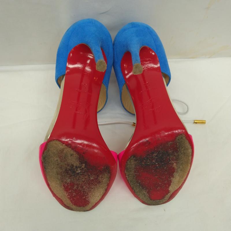 クリスチャン・ルブタン Christian Louboutin パンプス パンプス スエード ヒール サンダル パンプス 34 21.0cm 青 / ブルー / blue X 桃 / ピンク / pink レディース USED 古着 中古 50119514