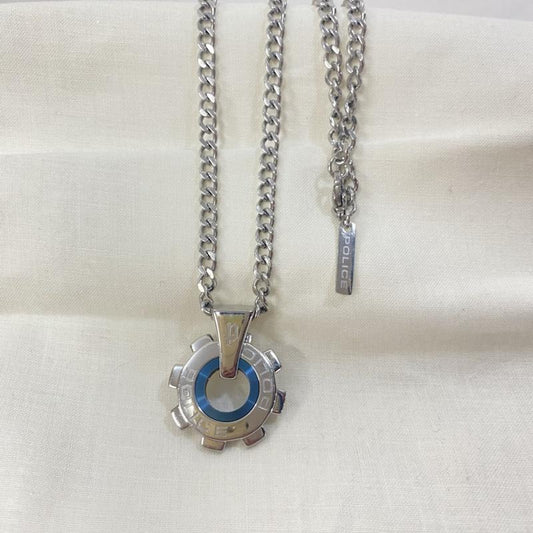 ポリス POLICE アクセサリー ネックレス、ペンダント リアクターネックレス シルバー色 ロゴ、文字 銀 / シルバー / silver color X 青 / ブルー / blue メンズ USED 古着 中古 50119586