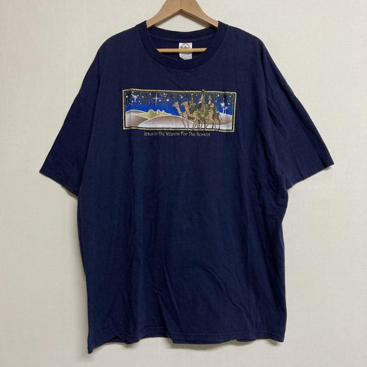 ＵＳフルギ US古着 Tシャツ 半袖 DELTA PRO WEIGHT / デルタ プロウエイト ラメプリント 半袖 クルーネック Tシャツ 2L プリント 紺 / ネイビー / navy メンズ USED 古着 中古 50119870