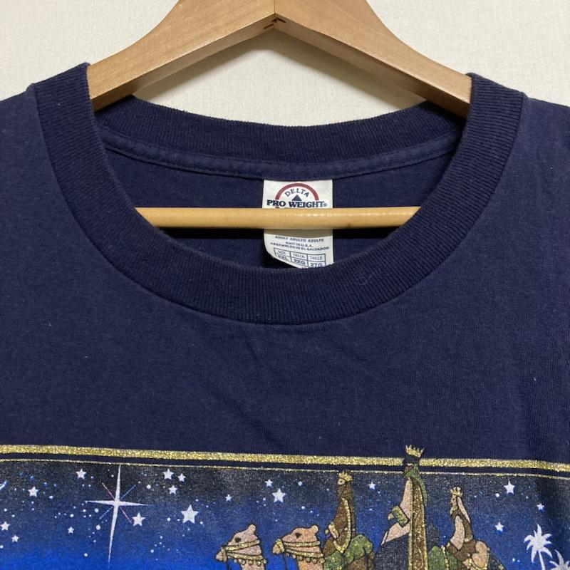 ＵＳフルギ US古着 Tシャツ 半袖 DELTA PRO WEIGHT / デルタ プロウエイト ラメプリント 半袖 クルーネック Tシャツ 2L プリント 紺 / ネイビー / navy メンズ USED 古着 中古 50119870