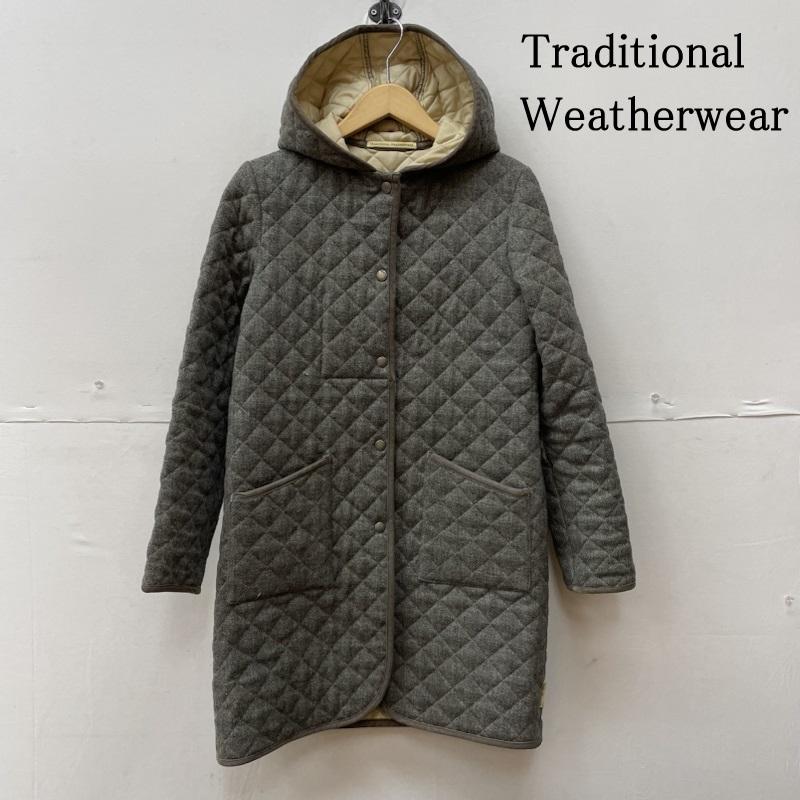トラディショナルウェザーウェア Traditional Weatherwear ジャケット、上着 ジャンパー、ブルゾン ダイヤキルティング ロング コート フード付 ジャケット スナップボタン 34 無地 灰 / グレー / gray レディース USED 古着 中古 50120572
