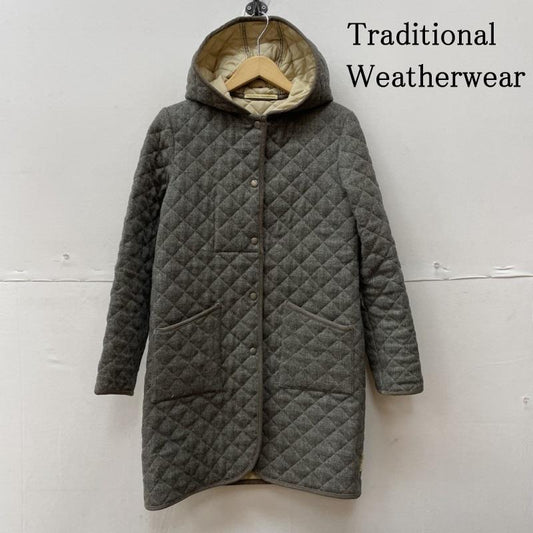 トラディショナルウェザーウェア Traditional Weatherwear ジャケット、上着 ジャンパー、ブルゾン ダイヤキルティング ロング コート フード付 ジャケット スナップボタン 34 無地 灰 / グレー / gray レディース USED 古着 中古 50120572