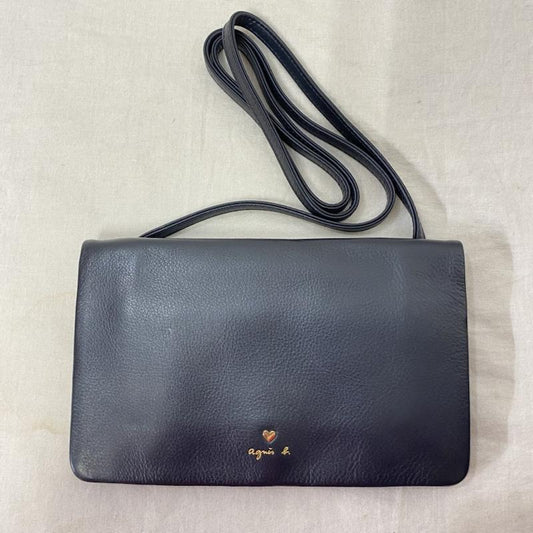 アニエス・ベー agnes b. ショルダーバッグ ショルダーバッグ LEATHER BAG レザーショルダーバッグ ハートスタッズ ロゴ ネイビー ロゴ、文字 紺 / ネイビー / navy レディース USED 古着 中古 50120777