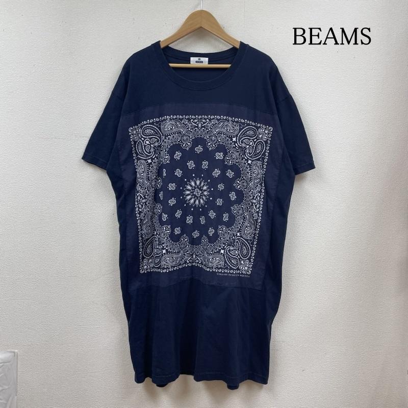 ビームスボーイ BEAMS BOY ワンピース ひざ丈スカート CHED バンダナ パッチ Tシャツ ワンピース カットソー ラウンドネック 半袖 ペイズリー柄 ペイズリー 紺 / ネイビー / navy レディース USED 古着 中古 50120819
