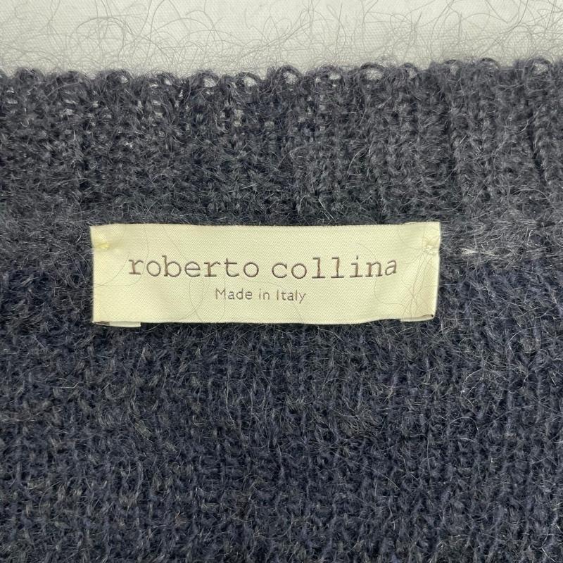 ロベルトコリーナ ROBERTO COLLINA カーディガン 長袖 MOHAIR CARDIGAN SWEATER モヘア ニット 48 黒 / ブラック / black X 紺 / ネイビー / navy メンズ USED 古着 中古 50120914