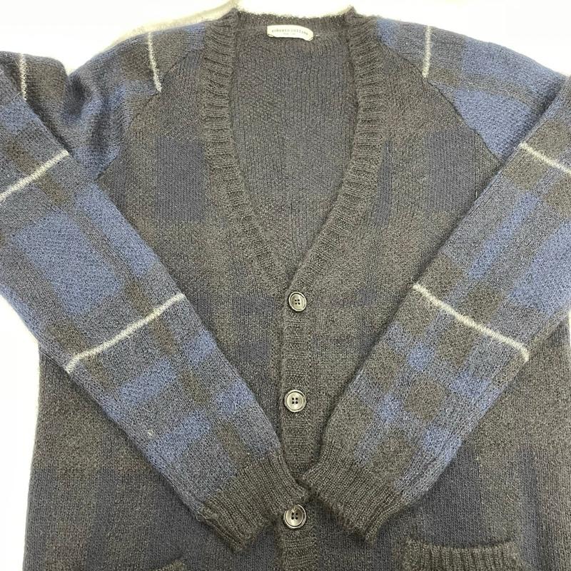 ロベルトコリーナ ROBERTO COLLINA カーディガン 長袖 MOHAIR CARDIGAN SWEATER モヘア ニット 48 黒 / ブラック / black X 紺 / ネイビー / navy メンズ USED 古着 中古 50120914