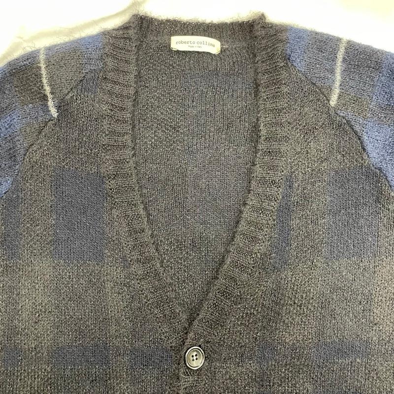ロベルトコリーナ ROBERTO COLLINA カーディガン 長袖 MOHAIR CARDIGAN SWEATER モヘア ニット 48 黒 / ブラック / black X 紺 / ネイビー / navy メンズ USED 古着 中古 50120914