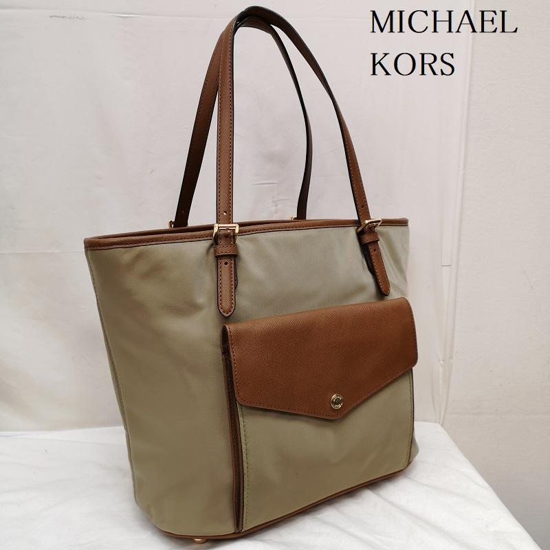 マイケルコース MICHAEL KORS ハンドバッグ ハンドバッグ ナイロン レザー ハンドバッグ ショルダー バッグ 35H5GJ2T2C - ベージュ / ベージュ / beige X 茶 / ブラウン / brown レディース USED 古着 中古 50121071