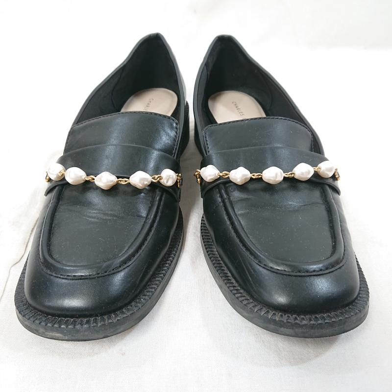 チャールズアンドキース charles&keith ローファー ローファー CHARLES＆KEITH チャールズアンドキース ビーズド ペニーローファー Beaded Penny Loafers - 無地 黒 / ブラック / black レディース USED 古着 中古 50121094