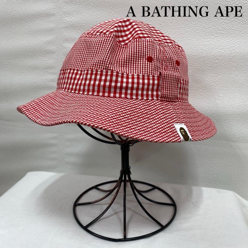 アベイシングエイプ A BATHING APE 帽子 ハット マルチ ギンガムチェック バケットハット - チェック X ワンポイント X ロゴ、文字 赤 / レッド / red X 白 / ホワイト / white メンズ USED 古着 中古 50121348