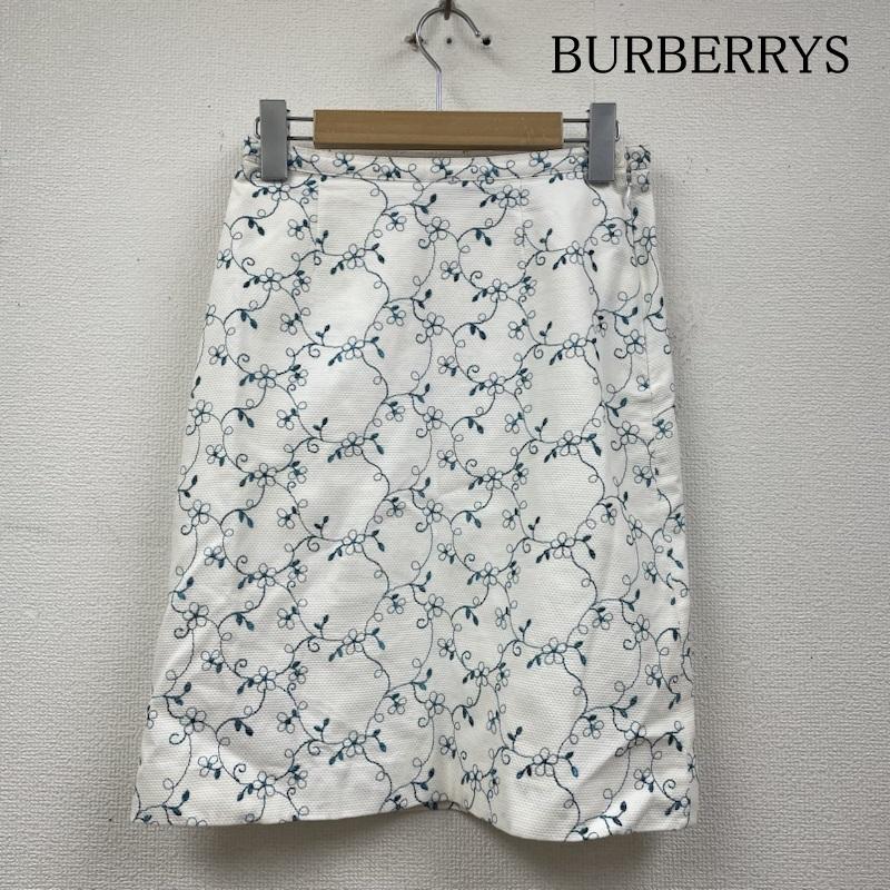 バーバリーズ BURBERRYS スカート ひざ丈スカート Burberrys BLUE LABEL 総柄 花柄 刺繍 台形 スカート ひざ丈 タイト 38 刺繍 X 花柄 X 総柄 白 / ホワイト / white レディース USED 古着 中古 50121429