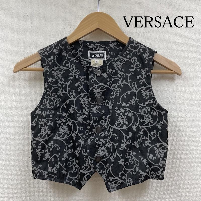 ヴェルサーチ VERSACE ベスト ベスト キッズ ベスト ジレ ジャケット ボタン 前開き 総柄 花柄 子供服 サイズ6 6 総柄 黒 / ブラック / black ボーイズ USED 古着 中古 50121692