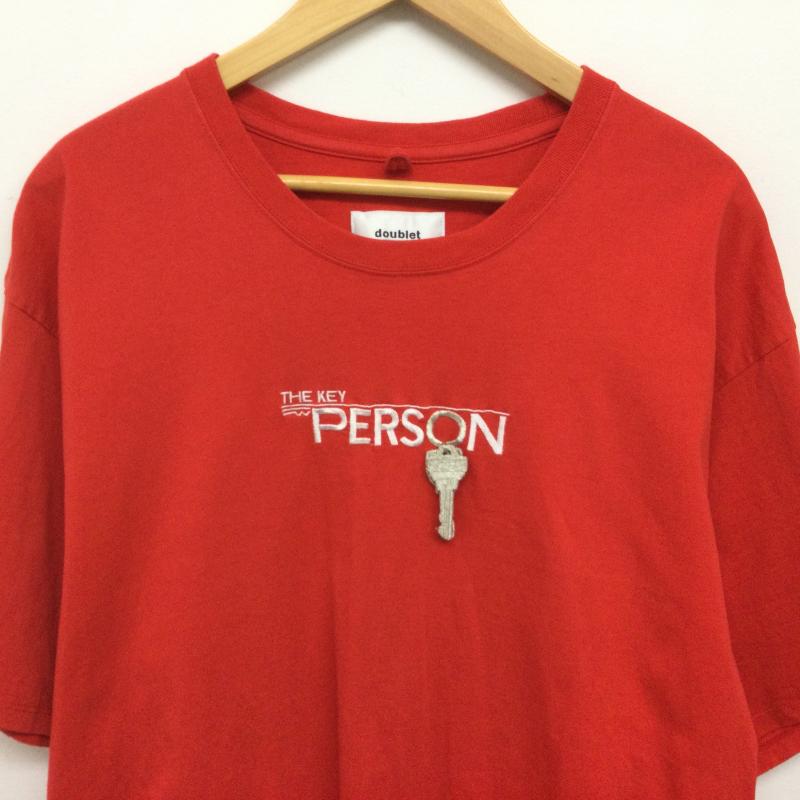 ダブレット doublet Tシャツ 半袖 the key person 20SS30CS155 刺繡 ロゴ L 赤 / レッド / red メンズ USED 古着 中古 50121741