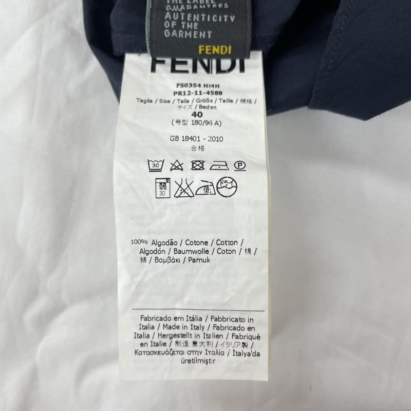 フェンディ FENDI シャツ、ブラウス 長袖 FS0354 HMH PR12-11-4588 ボタンダウン L/S SHIRTS ロングスリーブ 40 紺 / ネイビー / navy メンズ USED 古着 中古 50121814